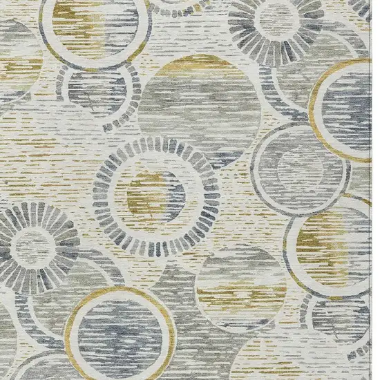 Ivory And Gold Geometric Washable Indoor Outdoor Area Rug Photo 5