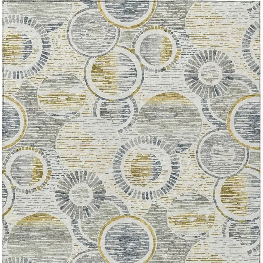 Ivory And Gold Geometric Washable Indoor Outdoor Area Rug Photo 3