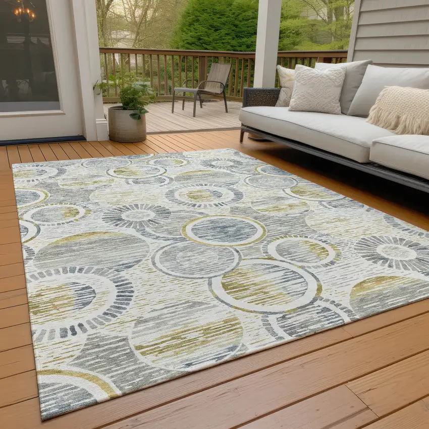 Ivory And Gold Geometric Washable Indoor Outdoor Area Rug Photo 7