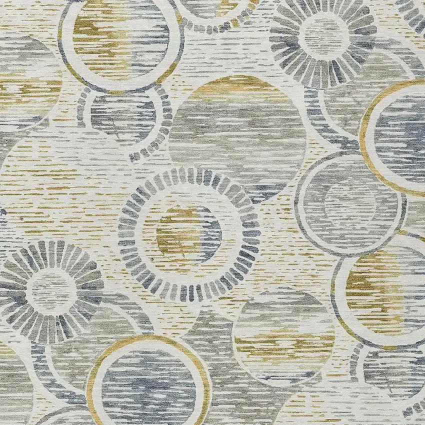 Ivory And Gold Geometric Washable Indoor Outdoor Area Rug Photo 5