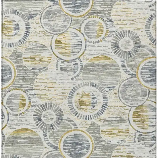 Ivory And Gold Geometric Washable Indoor Outdoor Area Rug Photo 3