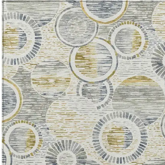 Ivory And Gold Geometric Washable Indoor Outdoor Area Rug Photo 4