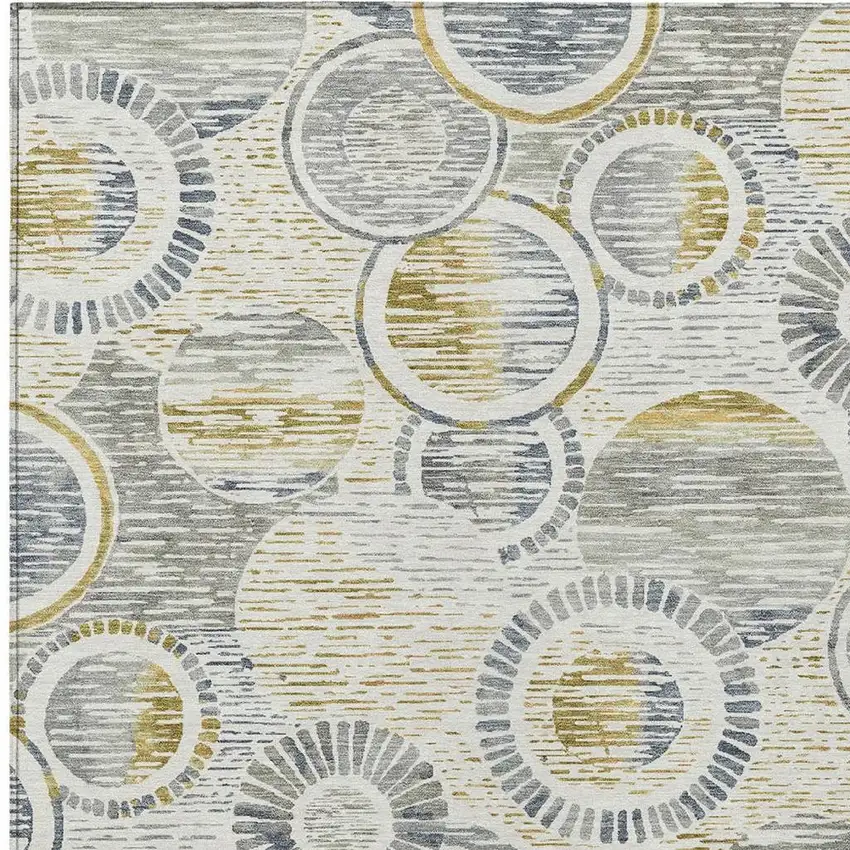 Ivory And Gold Geometric Washable Indoor Outdoor Area Rug Photo 4