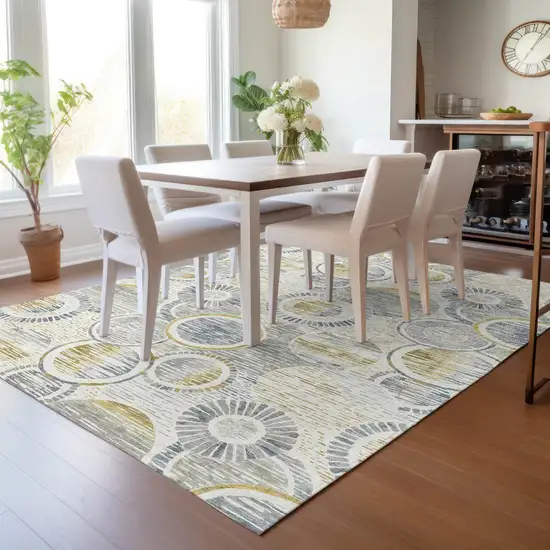 Ivory And Gold Geometric Washable Indoor Outdoor Area Rug Photo 8