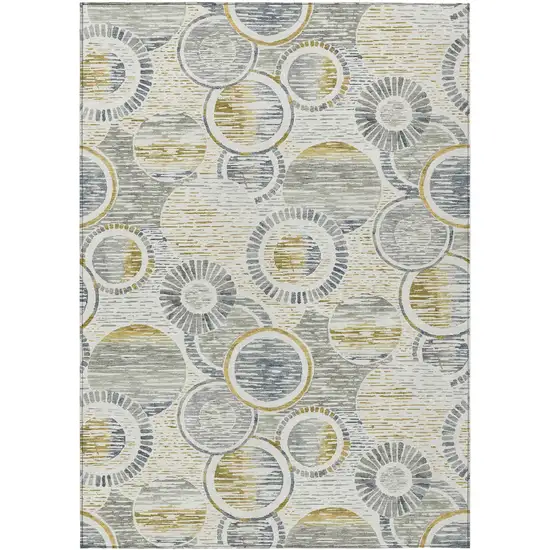 Ivory And Gold Geometric Washable Indoor Outdoor Area Rug Photo 1