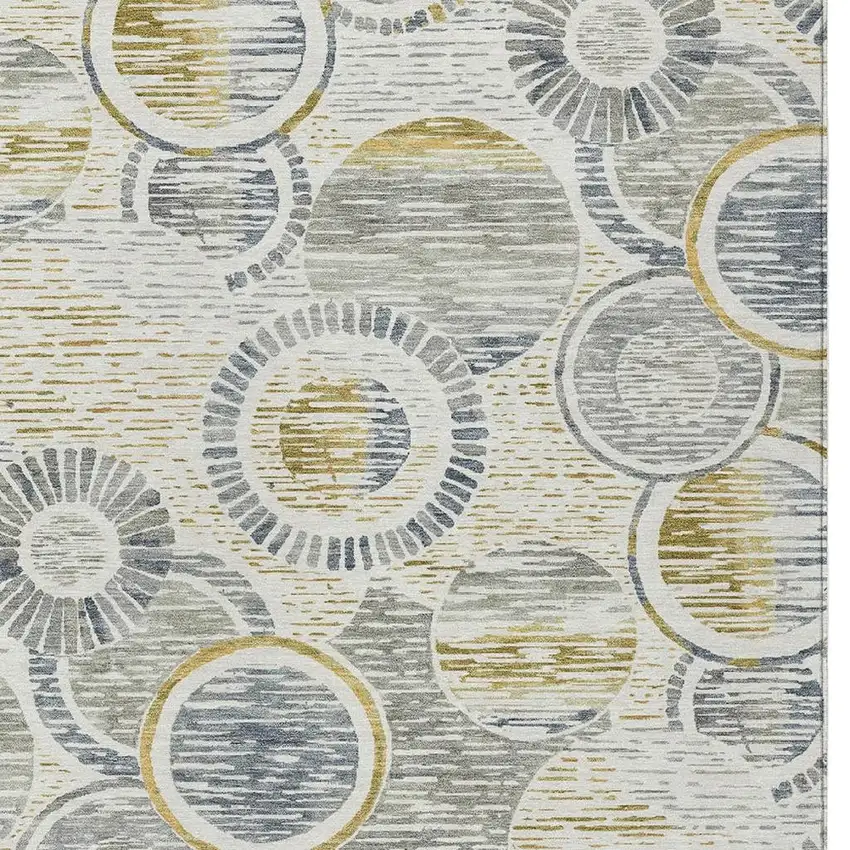 Ivory And Gold Geometric Washable Indoor Outdoor Area Rug Photo 5