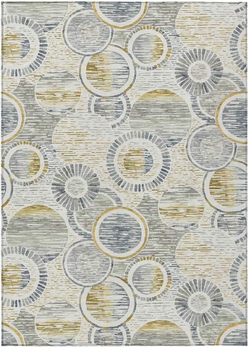 Ivory And Gold Geometric Washable Indoor Outdoor Area Rug Photo 1