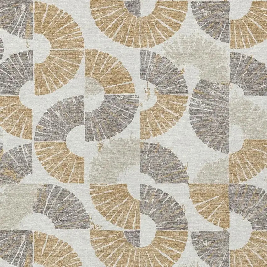 Ivory And Gold Geometric Washable Indoor Outdoor Area Rug Photo 2
