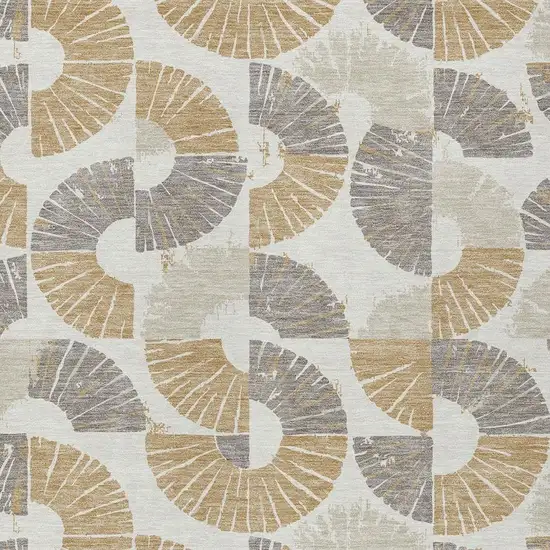 Ivory And Gold Geometric Washable Indoor Outdoor Area Rug Photo 2