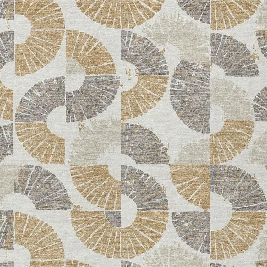 Ivory And Gold Geometric Washable Indoor Outdoor Area Rug Photo 2