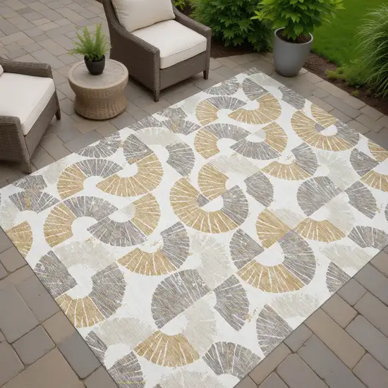 Ivory And Gold Geometric Washable Indoor Outdoor Area Rug Photo 7