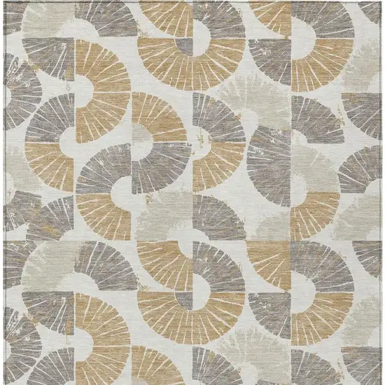 Ivory And Gold Geometric Washable Indoor Outdoor Area Rug Photo 3