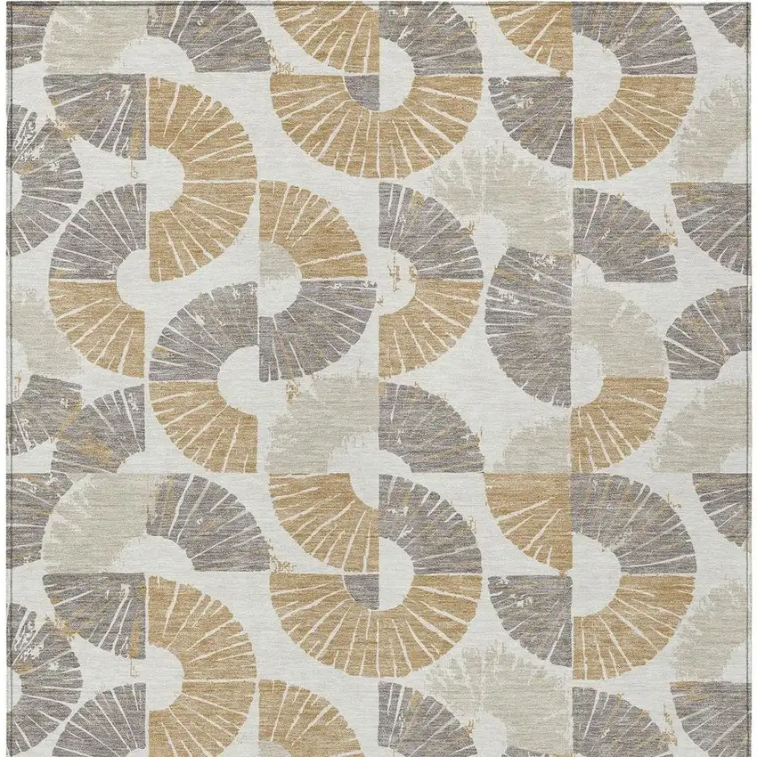 Ivory And Gold Geometric Washable Indoor Outdoor Area Rug Photo 3