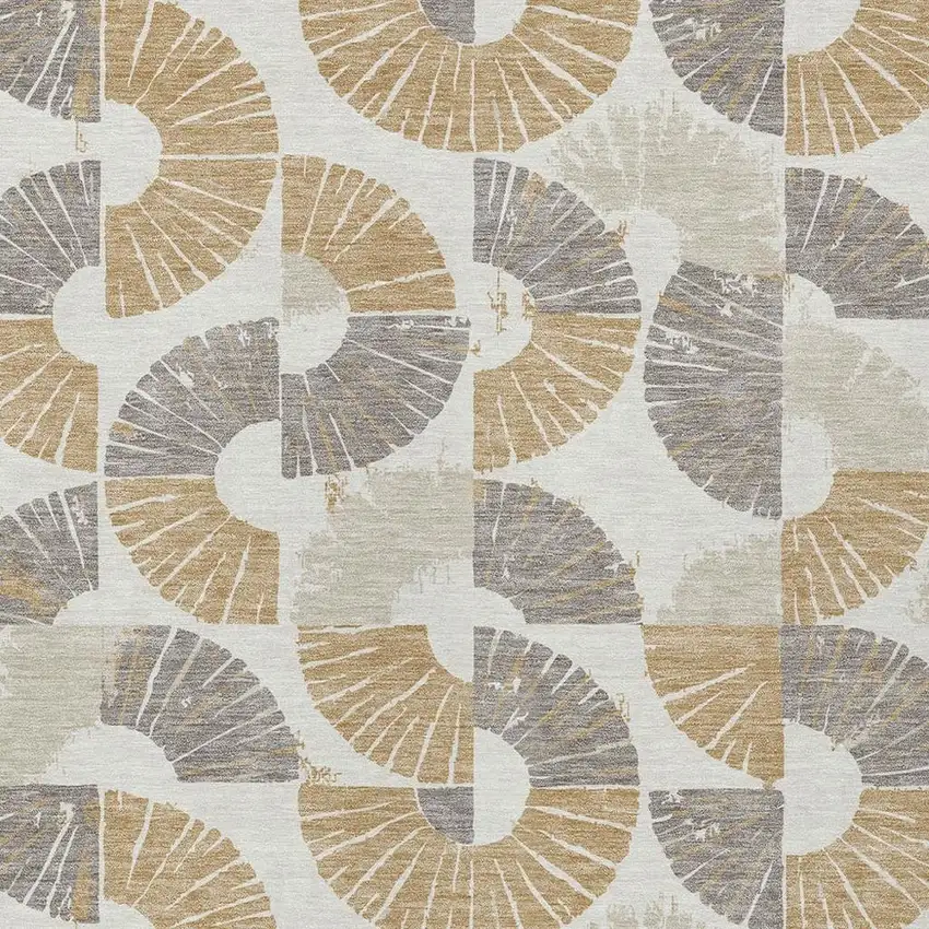 Ivory And Gold Geometric Washable Indoor Outdoor Area Rug Photo 2