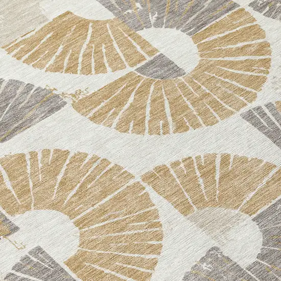 Ivory And Gold Geometric Washable Indoor Outdoor Area Rug Photo 9