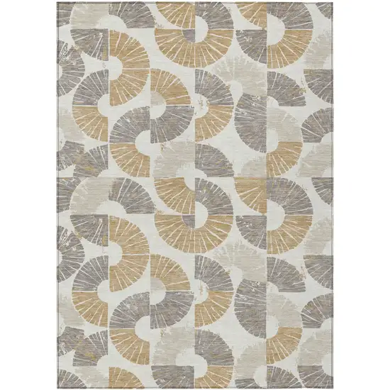Ivory And Gold Geometric Washable Indoor Outdoor Area Rug Photo 1