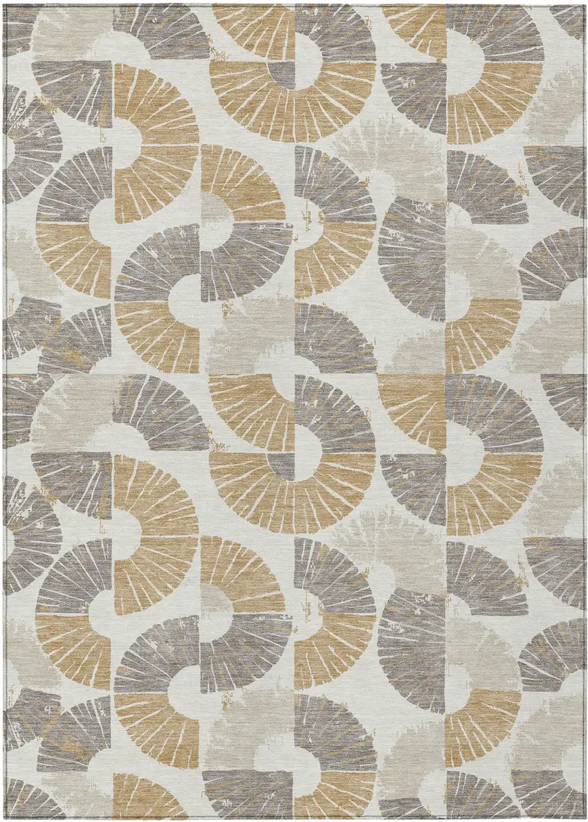 Ivory And Gold Geometric Washable Indoor Outdoor Area Rug Photo 1