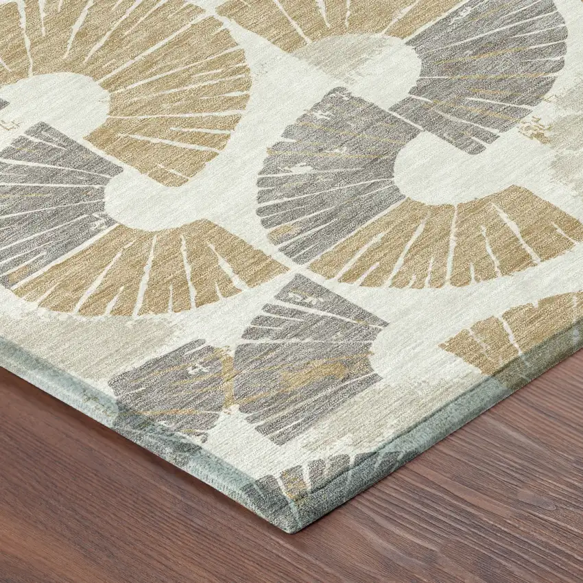 Ivory And Gold Geometric Washable Indoor Outdoor Area Rug Photo 8