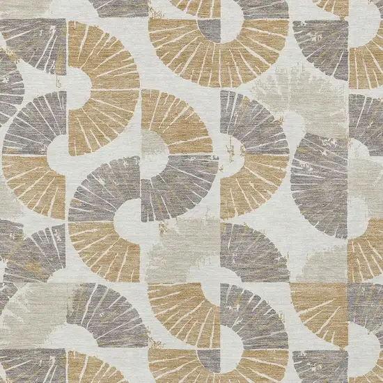 Ivory And Gold Geometric Washable Indoor Outdoor Area Rug Photo 2