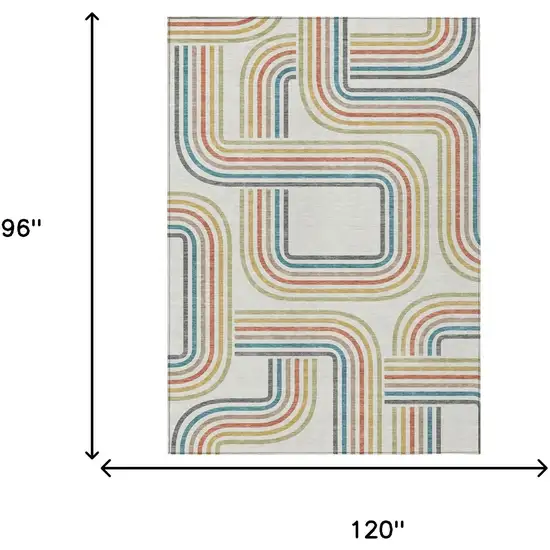 Ivory And Gold Geometric Washable Indoor Outdoor Area Rug Photo 7