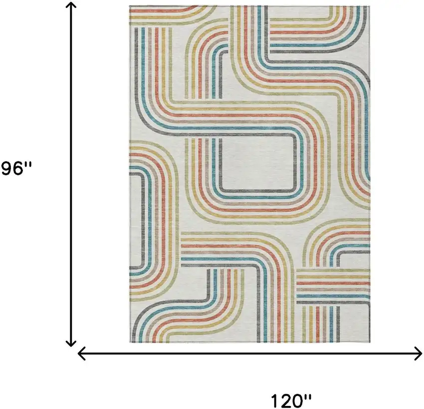 Ivory And Gold Geometric Washable Indoor Outdoor Area Rug Photo 7