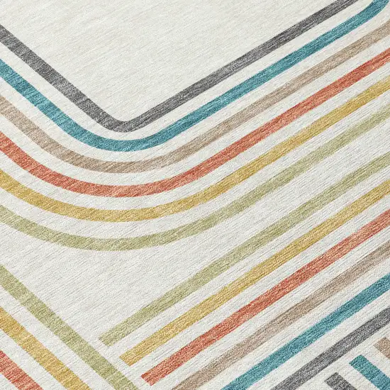 Ivory And Gold Geometric Washable Indoor Outdoor Area Rug Photo 6