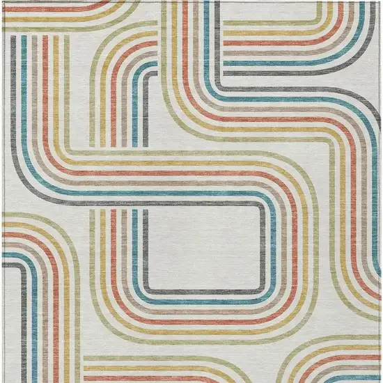 Ivory And Gold Geometric Washable Indoor Outdoor Area Rug Photo 4