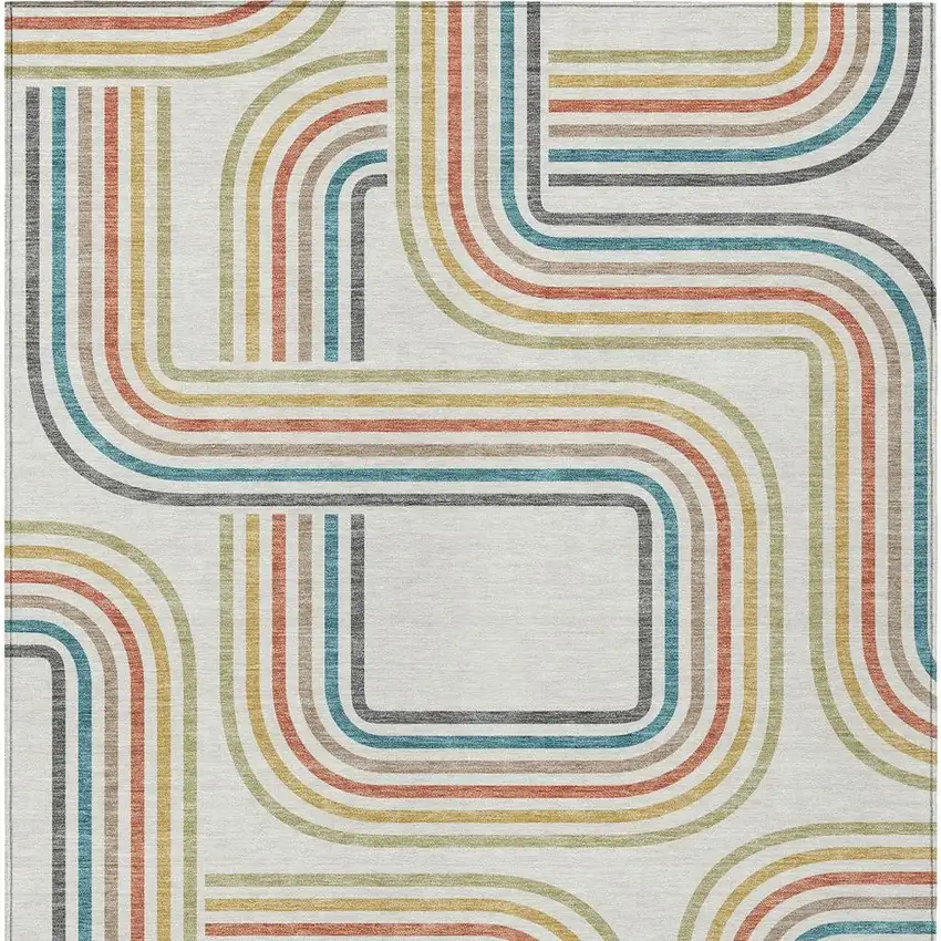 Ivory And Gold Geometric Washable Indoor Outdoor Area Rug Photo 4