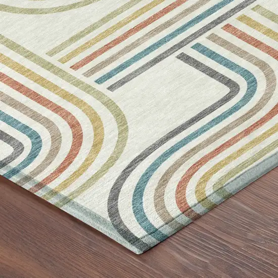Ivory And Gold Geometric Washable Indoor Outdoor Area Rug Photo 5