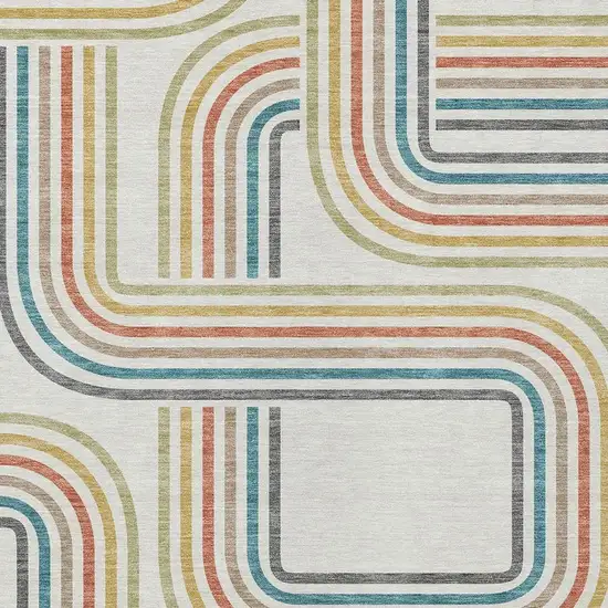 Ivory And Gold Geometric Washable Indoor Outdoor Area Rug Photo 3
