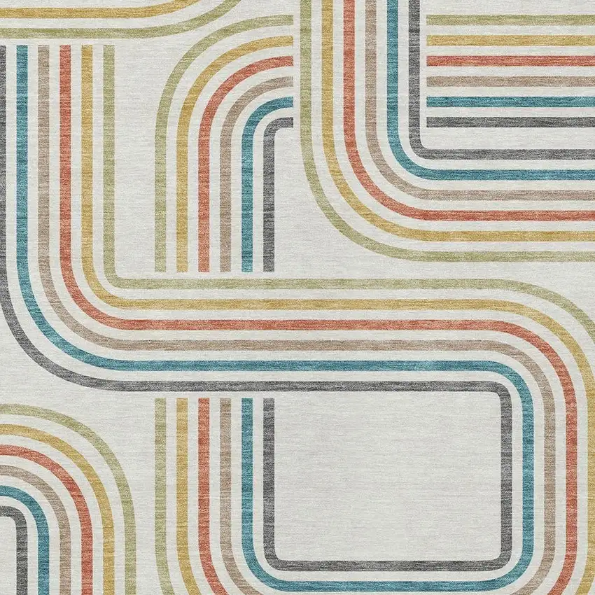 Ivory And Gold Geometric Washable Indoor Outdoor Area Rug Photo 3