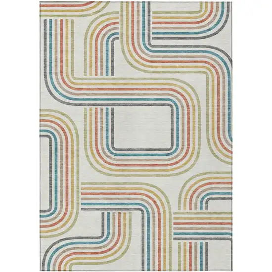 Ivory And Gold Geometric Washable Indoor Outdoor Area Rug Photo 2