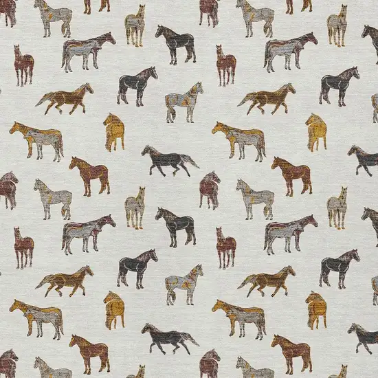 Ivory And Gold Horse Washable Indoor Outdoor Area Rug Photo 3