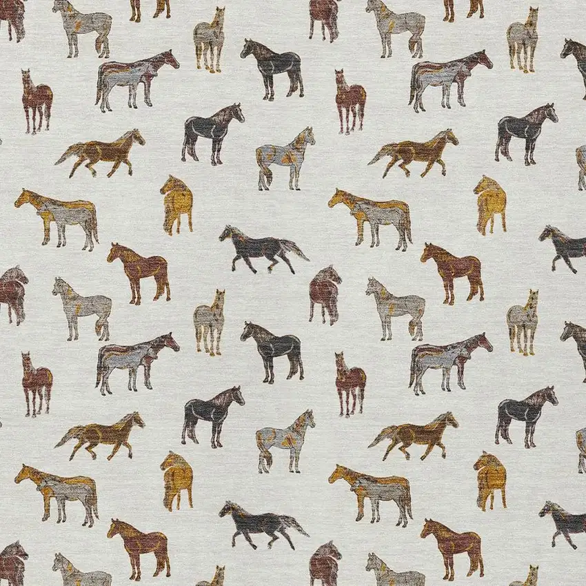 Ivory And Gold Horse Washable Indoor Outdoor Area Rug Photo 3