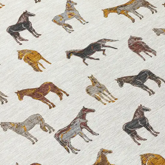 Ivory And Gold Horse Washable Indoor Outdoor Area Rug Photo 6