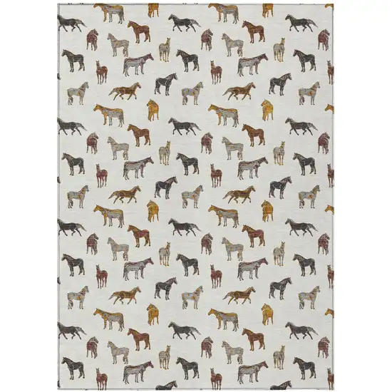 Ivory And Gold Horse Washable Indoor Outdoor Area Rug Photo 2
