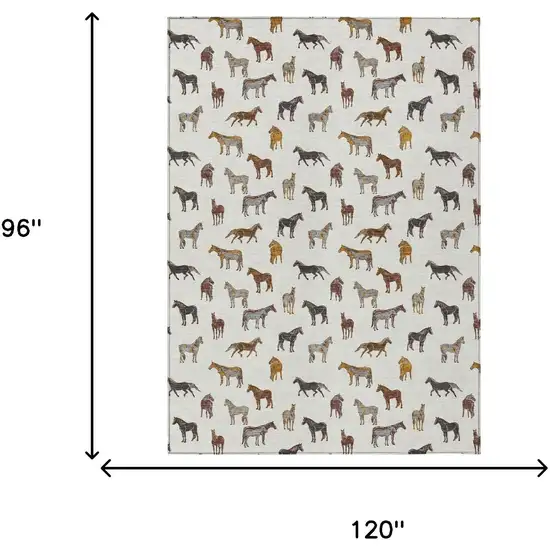 Ivory And Gold Horse Washable Indoor Outdoor Area Rug Photo 7