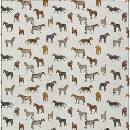 Ivory And Gold Horse Washable Indoor Outdoor Area Rug Photo 4