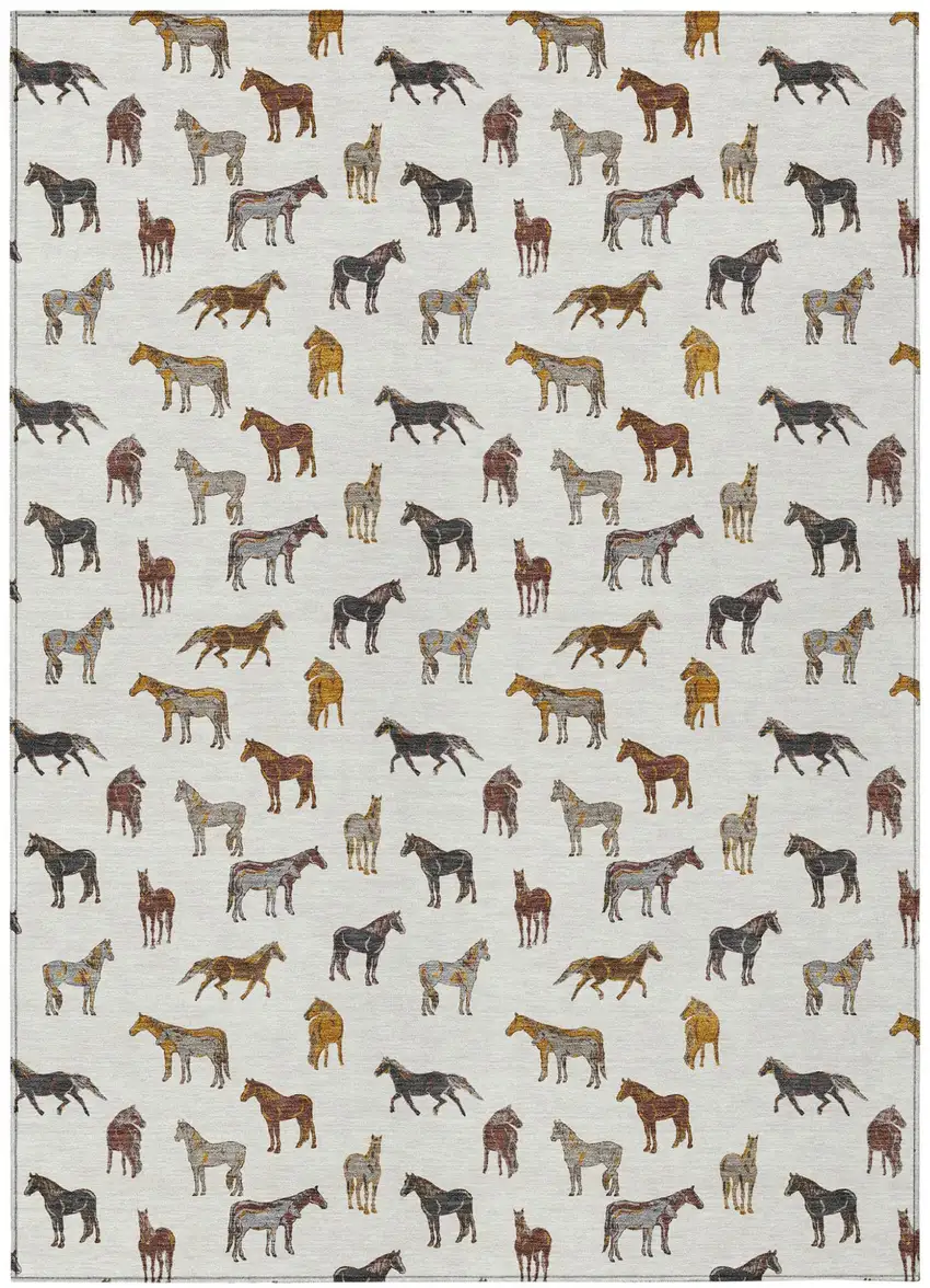 Ivory And Gold Horse Washable Indoor Outdoor Area Rug Photo 2