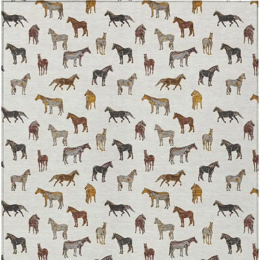 Ivory And Gold Horse Washable Indoor Outdoor Area Rug Photo 4