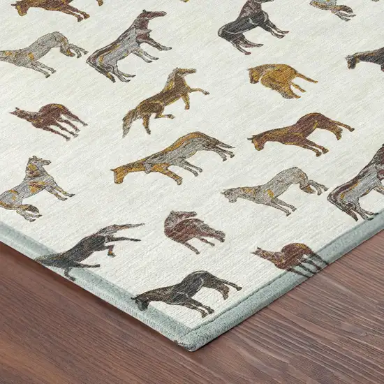 Ivory And Gold Horse Washable Indoor Outdoor Area Rug Photo 5