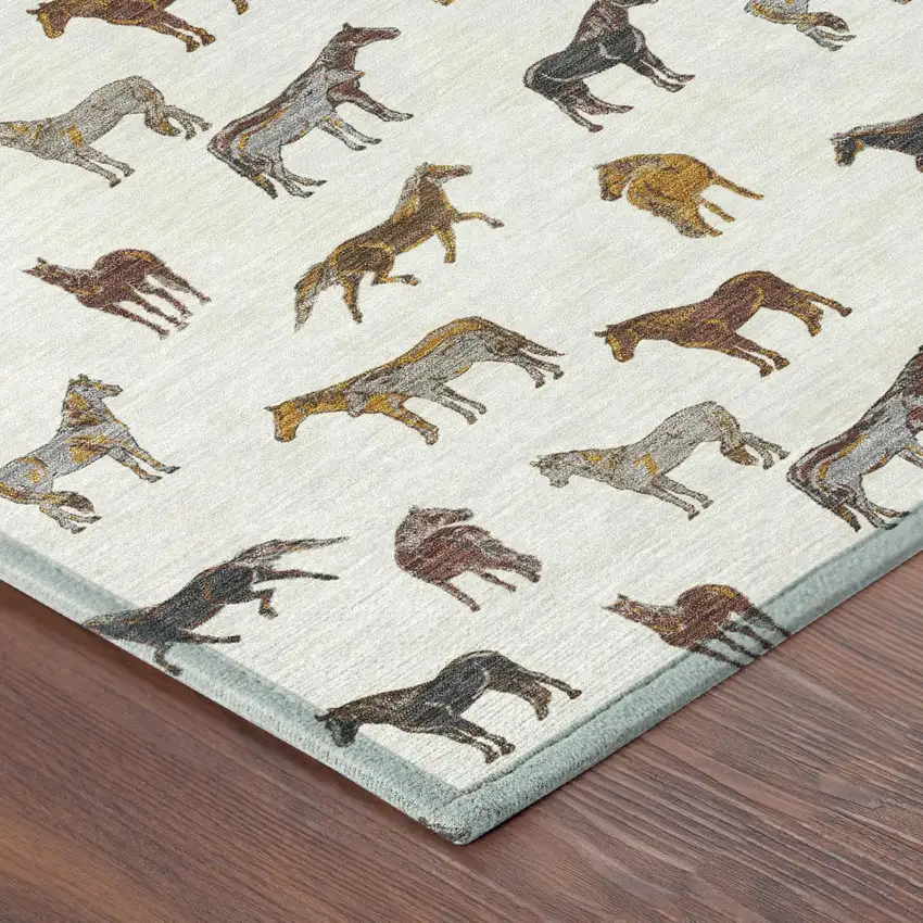 Ivory And Gold Horse Washable Indoor Outdoor Area Rug Photo 5