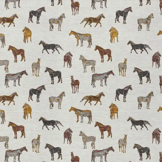 Ivory And Gold Horse Washable Indoor Outdoor Area Rug Photo 3