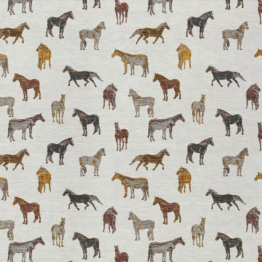 Ivory And Gold Horse Washable Indoor Outdoor Area Rug Photo 3