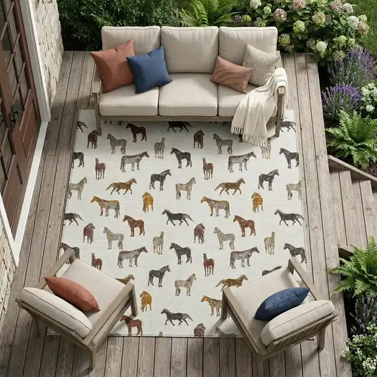 Ivory And Gold Horse Washable Indoor Outdoor Area Rug Photo 1