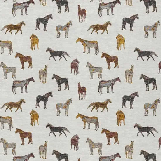 Ivory And Gold Horse Washable Indoor Outdoor Area Rug Photo 3
