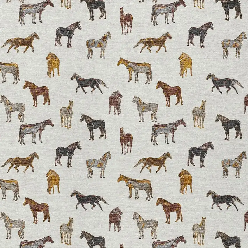 Ivory And Gold Horse Washable Indoor Outdoor Area Rug Photo 3