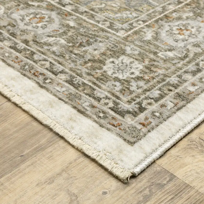 Ivory And Gold Medallion Distressed Area Rug With Fringe Photo 8