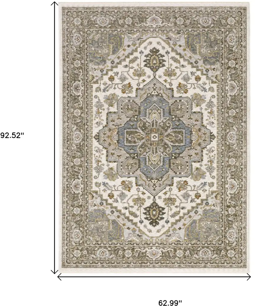 Ivory And Gold Medallion Distressed Area Rug With Fringe Photo 3