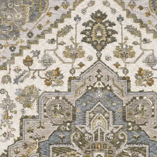 Ivory And Gold Medallion Distressed Area Rug With Fringe Photo 5